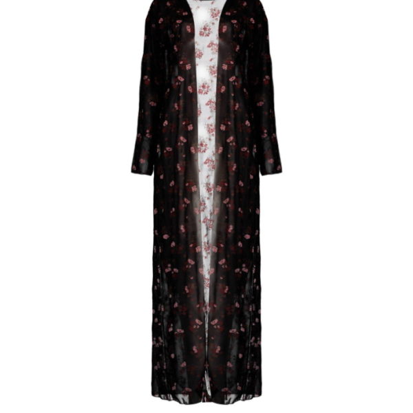 Liz maxi kimono, fekete, virágmintás,