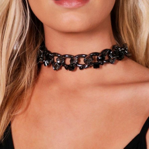 Mya fekete díszköves vastag nyaklánc