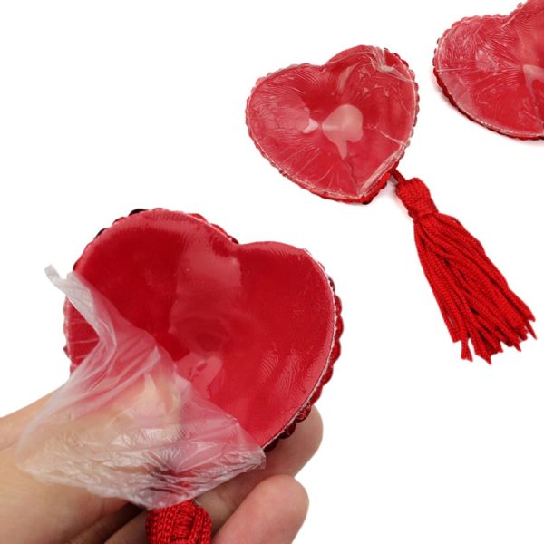 Flitteres piros mellbimbó dísz, szív alakú