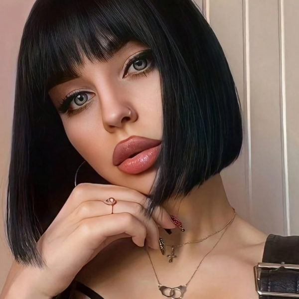 bob fazonú paróka fekete